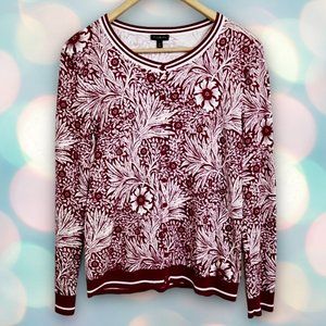 Talbots Red and White Floral Sweater